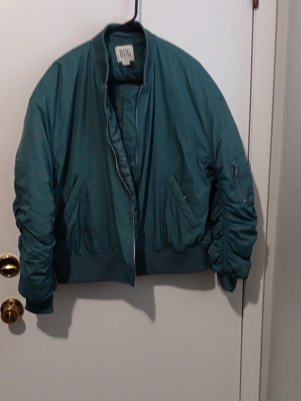 BDG Satin Jacket in Teal Blue